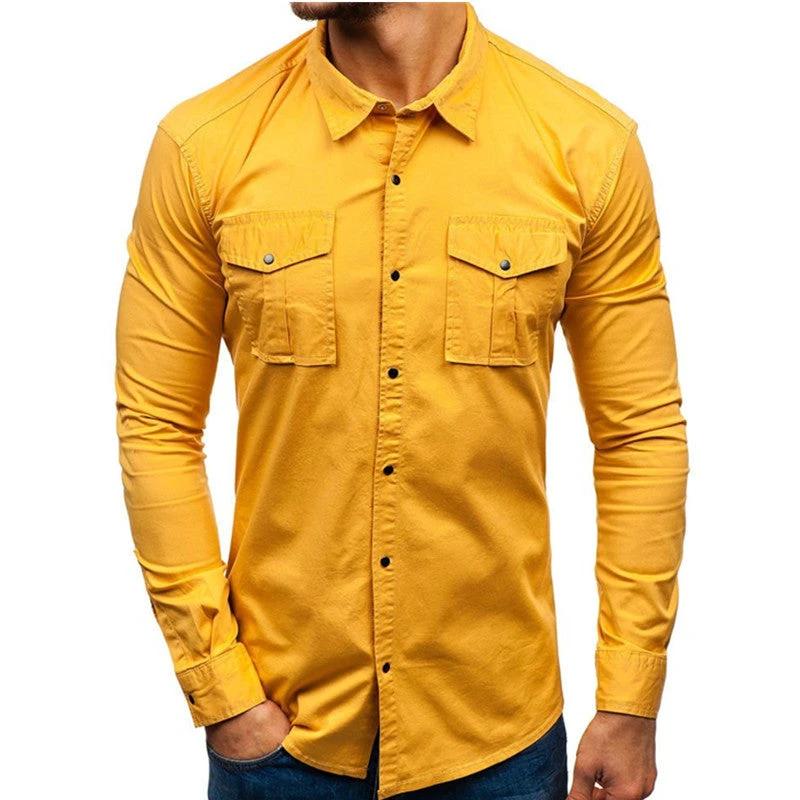 Men's cotton long sleeve blouse from Ancient Energy, suitable for autumn and winter, shown in a stylish, comfortable design.