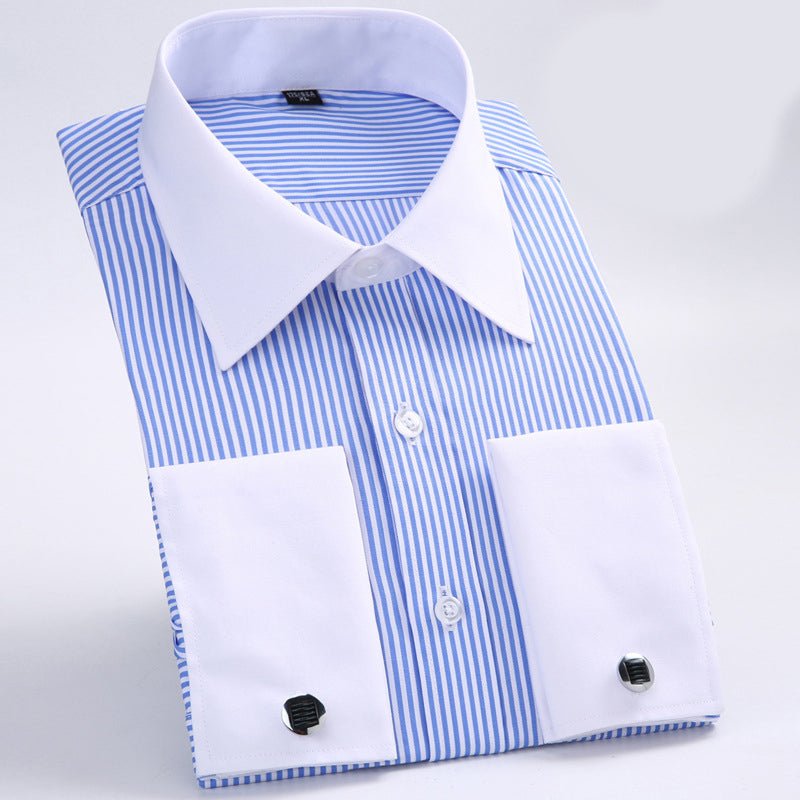 Men's white business shirt by Ancient Energy, tailored fit with long sleeves and button-down front, suitable for professional attire.