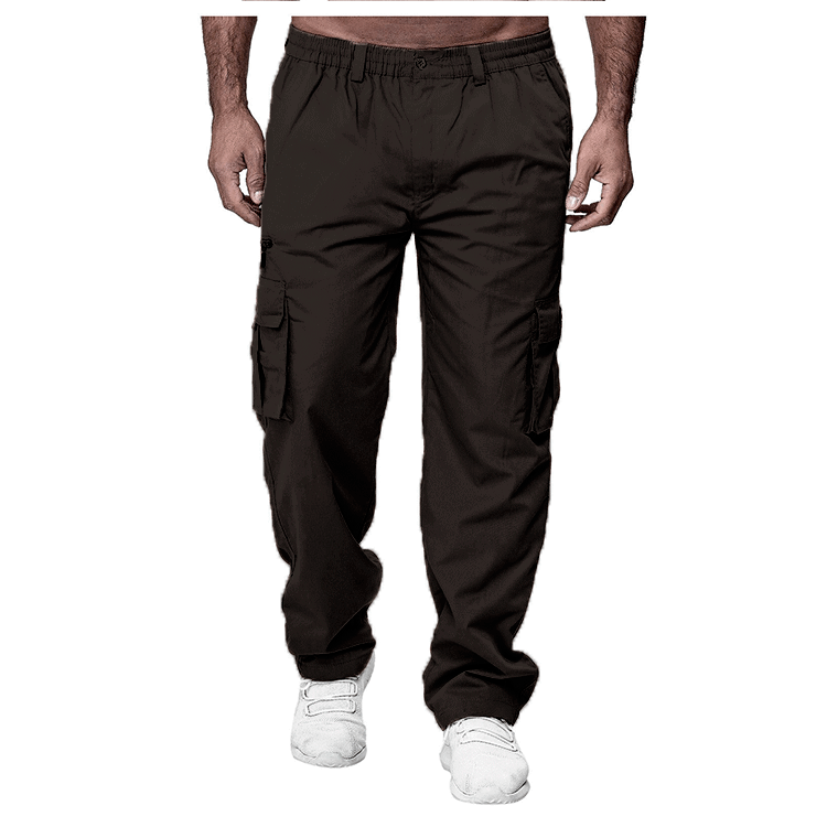 Men's casual loose straight cargo pants by Ancient Energy with multiple pockets, relaxed fit, and durable fabric.