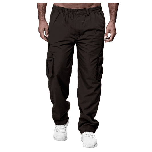 Men's casual loose straight cargo pants by Ancient Energy with multiple pockets, relaxed fit, and durable fabric.