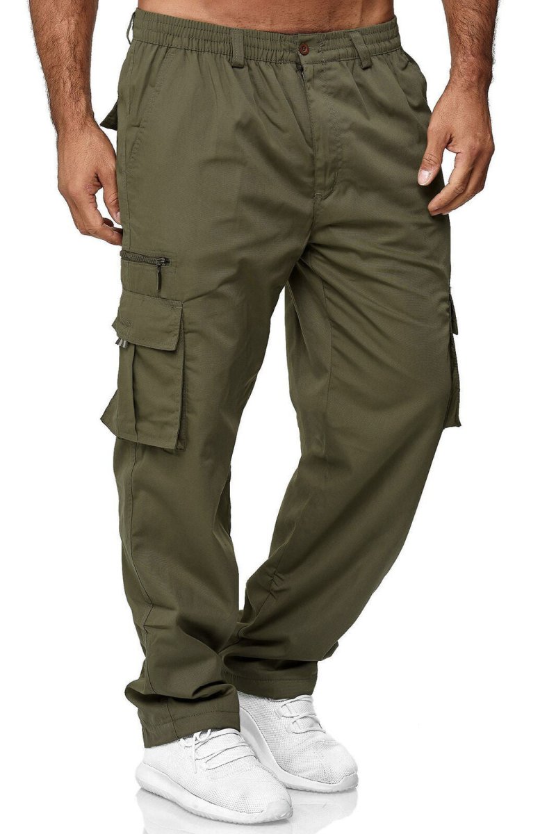 Men's casual cargo pants from Ancient Energy with multiple pockets, loose fit, straight cut, suitable for everyday wear.