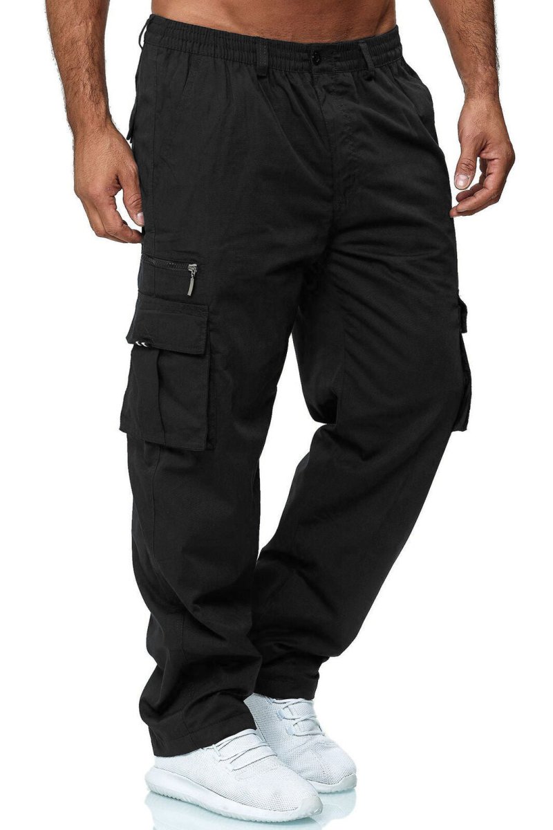 Men's casual loose straight cargo pants by Ancient Energy with multiple pockets, in a relaxed fit and versatile style.