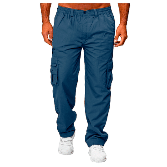 Men's casual cargo pants by Ancient Energy, loose straight-fit with multiple pockets, shown in a relaxed fit style.