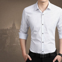 Men's plus size polka dot long-sleeve dress shirt by Ancient Energy, featuring a classic pattern and comfortable fit in sizes M to 5XL.