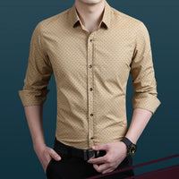 Men's plus size polka dot long-sleeve dress shirt by Ancient Energy, featuring a classic pattern and comfortable fit in sizes M to 5XL.