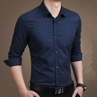 Men's polka dot long-sleeve dress shirt by Ancient Energy, plus size M-5XL, featuring a classic pattern and tailored fit.