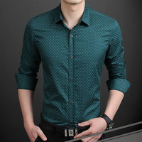 Men's plus-size polka dot long-sleeve dress shirt by Ancient Energy, featuring a classic pattern and comfortable fit in M to 5XL sizes.