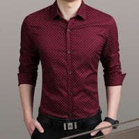 Men's plus size polka dot long-sleeve dress shirt by Ancient Energy, featuring a classic pattern and comfortable fit in various sizes.