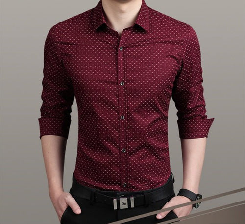 Men's plus size polka dot long-sleeve dress shirt by Ancient Energy, featuring a classic pattern and comfortable fit in various sizes.