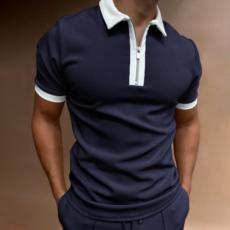 Men's solid color polo shirt by Ancient Energy, short-sleeved summer shirt, casual men's clothing, front view.