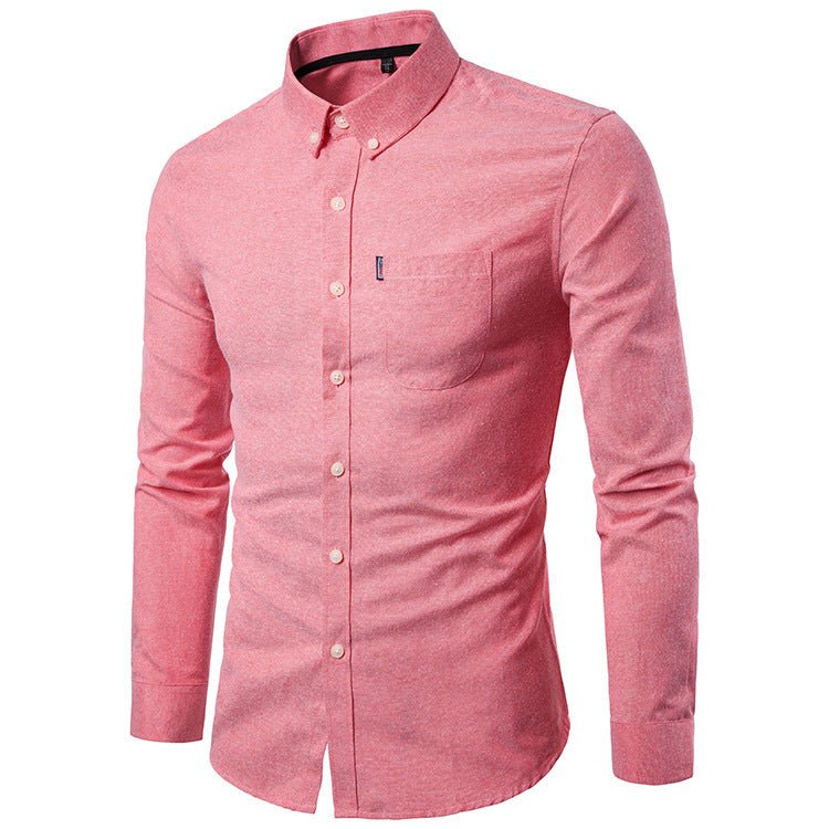 Men's slim Korean long sleeve dress shirt by Ancient Energy, featuring a tailored fit and classic collar in a stylish design.