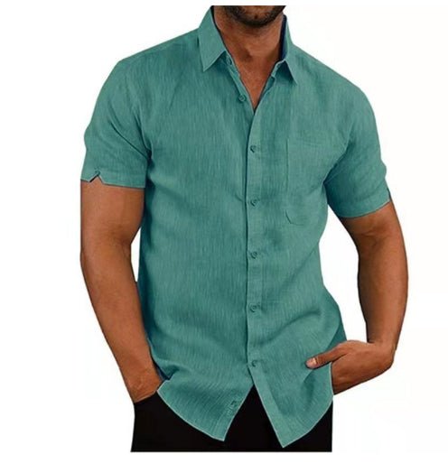 Men's short sleeve summer solid shirt by Ancient Energy, casual loose fit tee in lightweight fabric, ideal for warm weather.