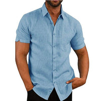 Men's summer solid short sleeve casual shirt by Ancient Energy, loose fit T-shirt with a simple, comfortable design.