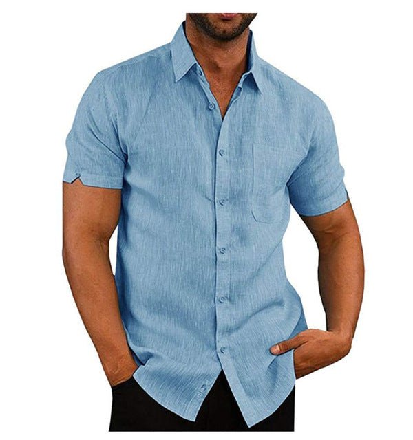 Men's summer solid short sleeve casual shirt by Ancient Energy, loose fit T-shirt with a simple, comfortable design.