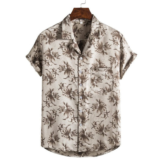 Men's short-sleeved beach shirt by Ancient Energy with new printed design, casual summer T-shirt.
