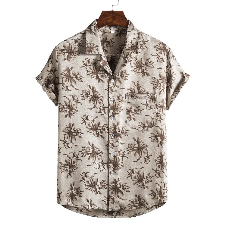 Men's short-sleeved beach shirt by Ancient Energy with new printed design, casual summer T-shirt.