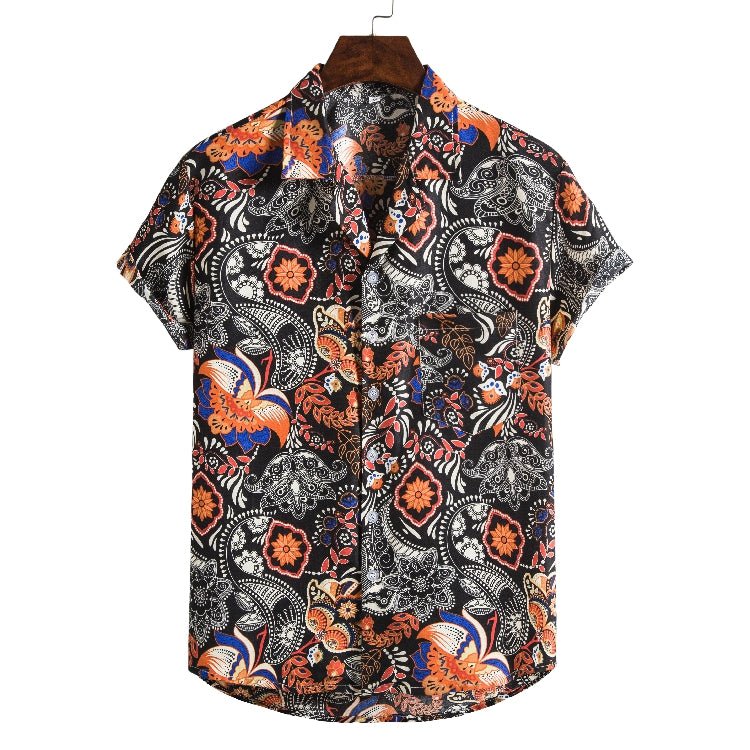 Men's short-sleeved beach shirt by Ancient Energy with a new printed design, perfect for casual summer wear.