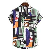 Men's short-sleeved beach shirt by Ancient Energy with vibrant new printed design, suitable for casual summer wear.