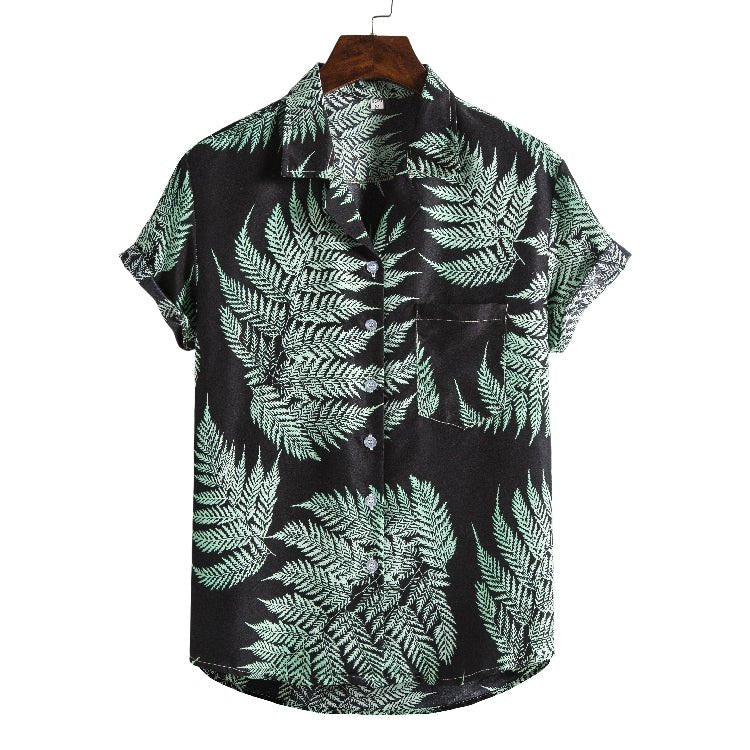 Men's short-sleeved beach shirt by Ancient Energy with a new printed design, perfect for casual summer wear.