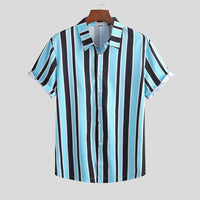 Men's striped shirt by Ancient Energy featuring a classic pattern, button-up front, and long sleeves.