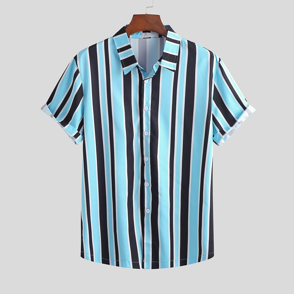 Men's striped shirt by Ancient Energy featuring a classic pattern, button-up front, and long sleeves.