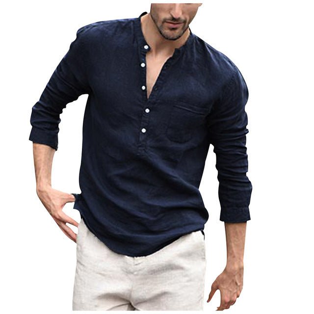 Men's vintage white linen shirt with button-front from Ancient Energy, casual and stylish for everyday wear.