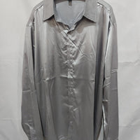 Mens black satin dress shirt by Ancient Energy, tailored fit with a sleek, smooth fabric and classic collar design.