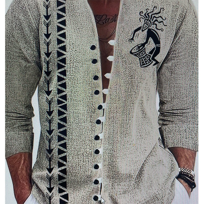 Men's fashion 3D printed shirt top by Ancient Energy, featuring vibrant geometric patterns and modern design details.