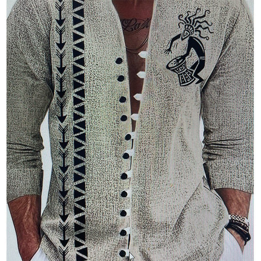 Men's fashion 3D printed shirt top by Ancient Energy, featuring vibrant geometric patterns and modern design details.