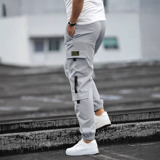 Mens retro jogger casual work pants by Ancient Energy, featuring a relaxed fit with tapered legs and adjustable waistband.