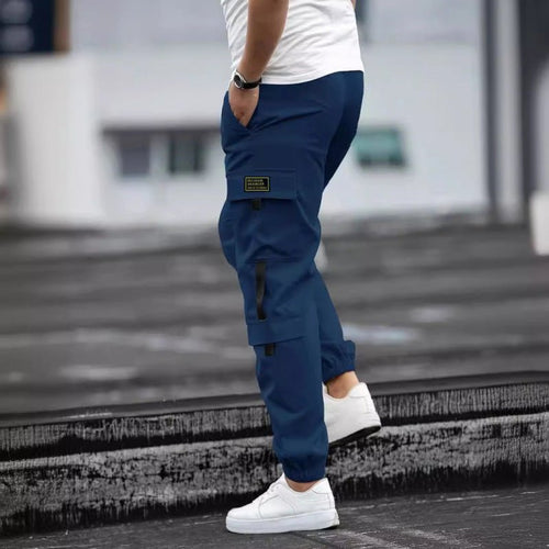 Ancient Energy men's retro jogger casual work pants in black with elastic waistband and tapered fit, suitable for everyday wear.