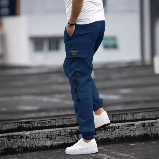 Ancient Energy men's retro jogger casual work pants in black with elastic waistband and tapered fit, suitable for everyday wear.