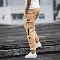 Ancient Energy men's retro jogger casual work pants in dark fabric with elastic waistband and relaxed fit, suitable for everyday wear.