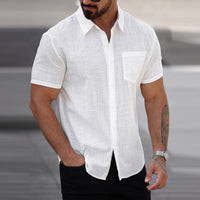 Men's short-sleeve cotton shirt with a pocket by Ancient Energy, shown in a casual style with a button-front design.