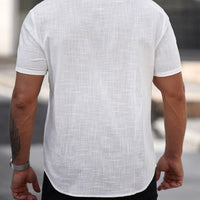 Men's short-sleeve cotton shirt with pocket from Ancient Energy, featuring a casual fit and classic design.