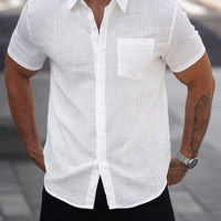 Men's short-sleeve cotton shirt with a pocket by Ancient Energy, featuring a casual fit and classic design.