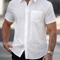 Men's short-sleeve cotton shirt with a chest pocket by Ancient Energy, featuring a classic fit and comfortable design.