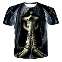 Men's Skull 3D T-shirt by Ancient Energy featuring a detailed skull graphic on black fabric.
