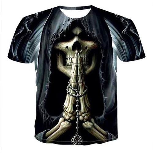 Men's Skull 3D T-shirt by Ancient Energy featuring a detailed skull graphic on black fabric.