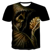 Men's 3D Skull T-shirt by Ancient Energy featuring a detailed skull graphic on a casual black T-shirt.