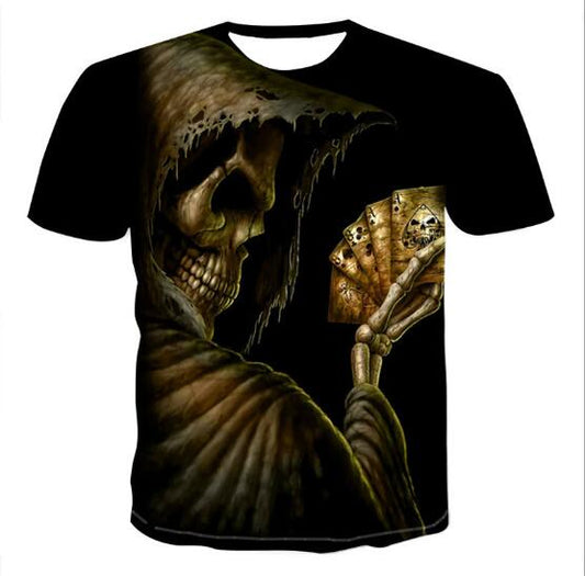 Men's 3D Skull T-shirt by Ancient Energy featuring a detailed skull graphic on a casual black T-shirt.