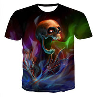 Men's 3D skull T-shirt by Ancient Energy featuring a bold skull graphic on black fabric.