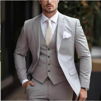 Mens slim-fit light luxury suit by Ancient Energy, tailored fit with sleek design, shown on a hanger.