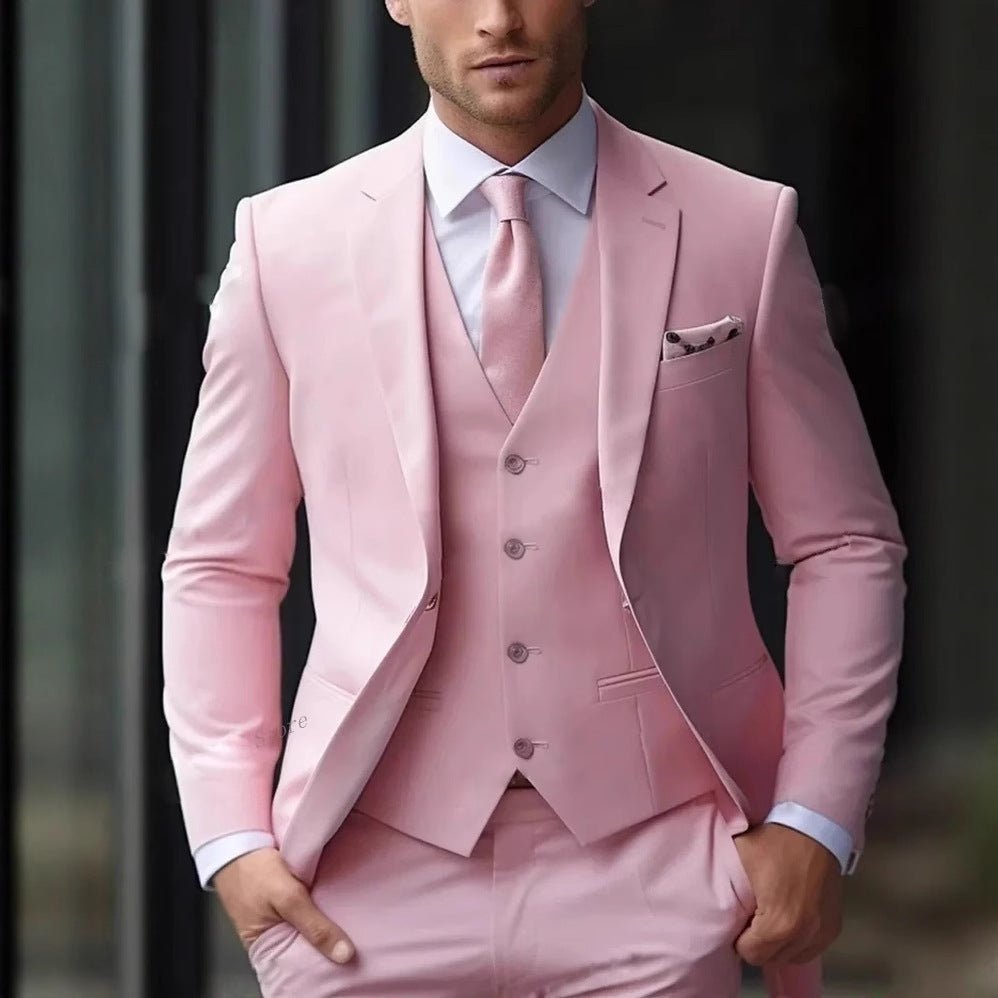 Men's slim-fit light luxury suit by Ancient Energy, tailored fit with sleek fabric and modern design, shown on a model.
