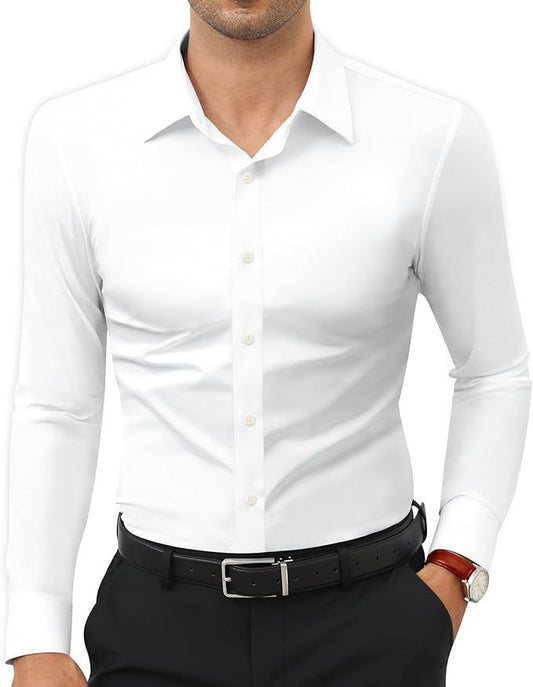 Ancient Energy men's slim-fit solid-color work shirt, casual and professional, made from durable fabric, suitable for office or workwear.