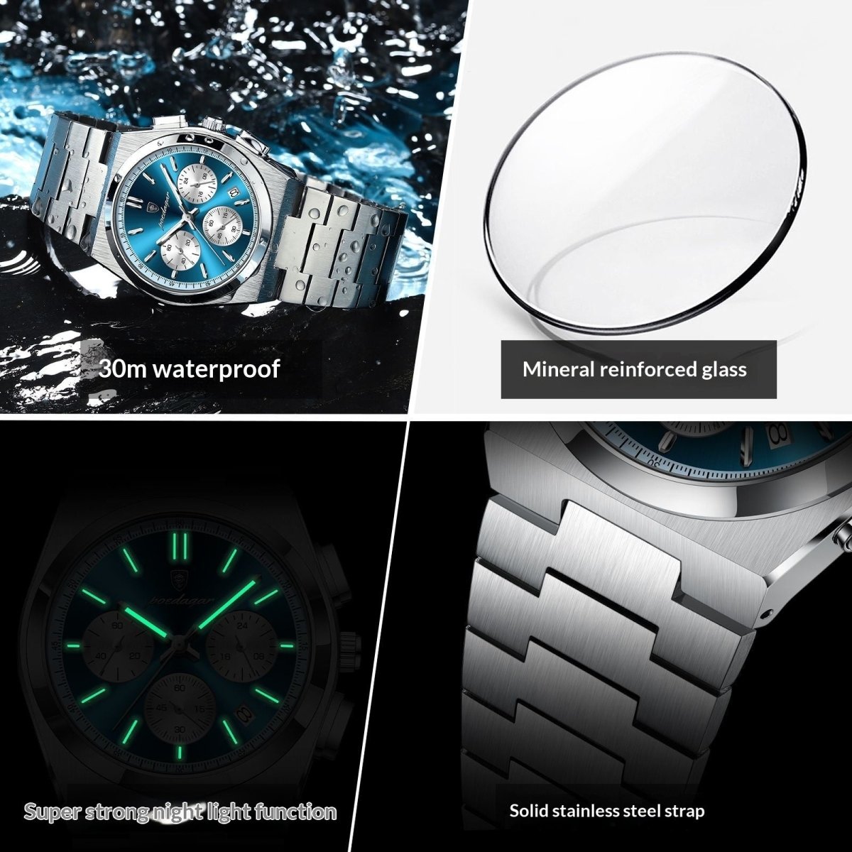 Ancient Energy men's waterproof multifunctional luminous ultra-thin watch showing digital display and sleek black strap.