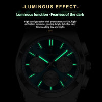 Ancient Energy men's waterproof multifunctional luminous ultra-thin watch with a sleek black dial and stainless steel band.
