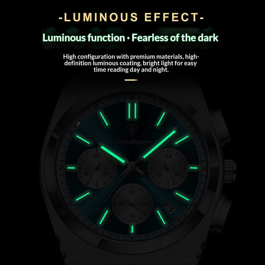 Ancient Energy men's waterproof multifunctional luminous ultra-thin watch with a sleek black dial and stainless steel band.