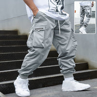 Ancient Energy men's multi-pocket cargo pants with drawstring waist, casual hip-hop style, outdoor streetwear sports trousers