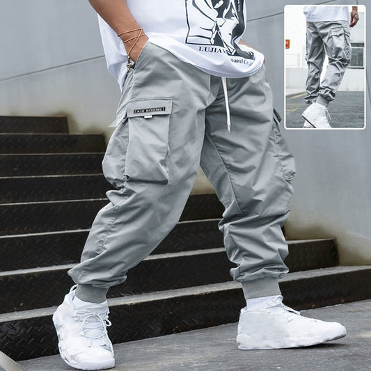 Ancient Energy men's multi-pocket cargo pants with drawstring waist, casual hip-hop style, outdoor streetwear sports trousers
